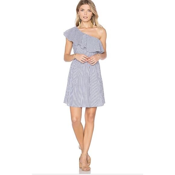 J.O.A. Los Angeles Surplice V-Neck Dress Stripe Blue - Size M - Picture 1 of 6